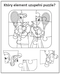 Wskaż element uzupełniający puzzle - zadanie dla dziecka tenis
