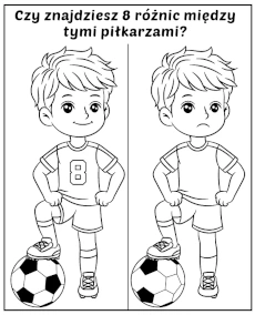 Znajdź 8 różnic między obrazkami z piłkarzem - zadanie dla dzieci