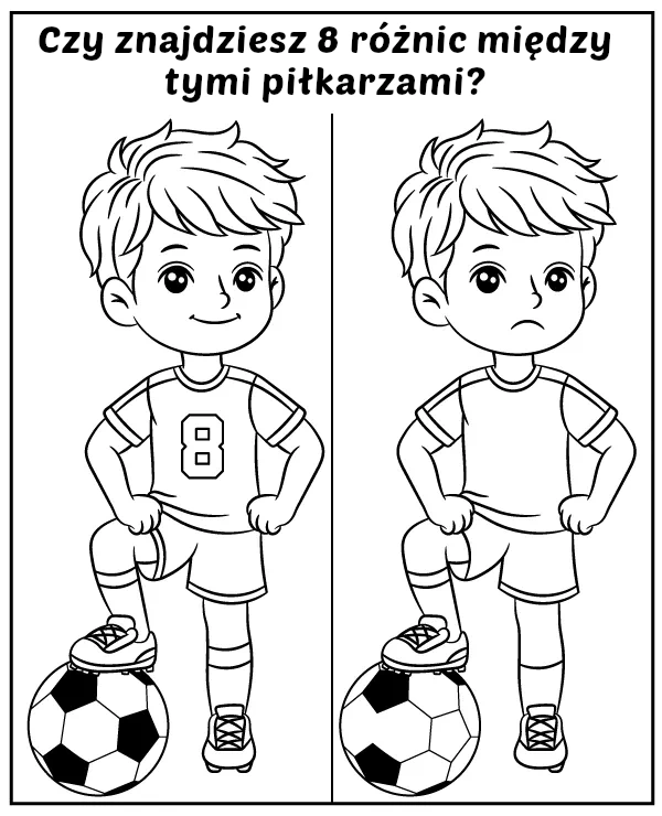 Znajdź 8 różnic między piłkarskimi obrazkami - zadanie dla dzieci