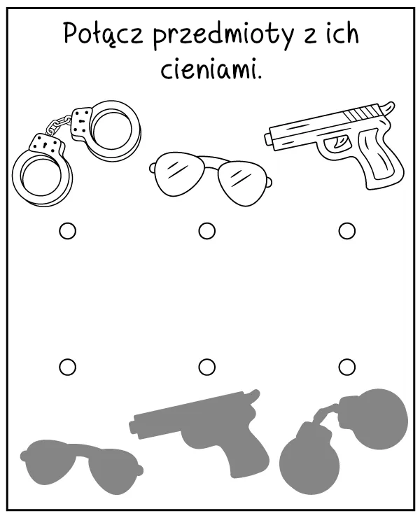 Dopasuj cień do policyjnego przedmiotu - zadanie dla dzieci