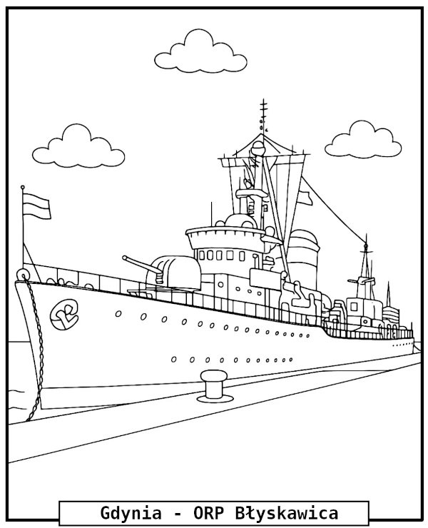 Gdynia ORP Błyskawica okręt wojenny kolorowanka
