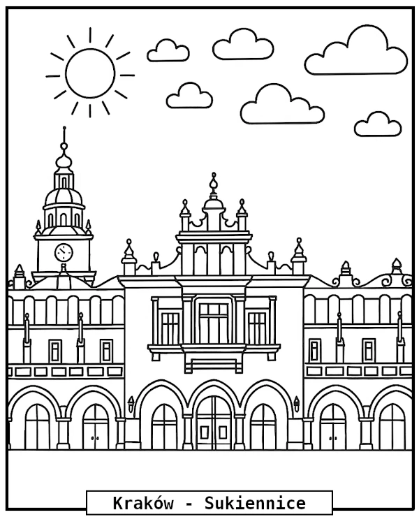 Kraków Sukiennice kolorowanka do druku