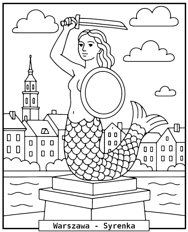 Warszawa Pomnik Syrenki Kolorowanka