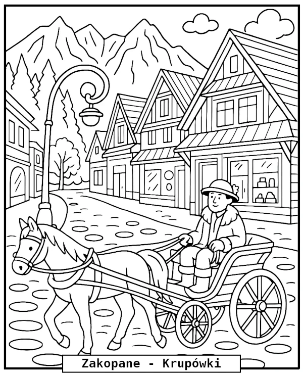 Zakopane Krupówki kolorowanka dla dzieci