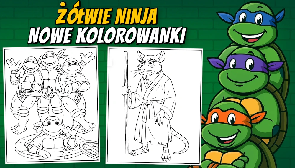 Nowe Kolorowanki i Zadania dla Dzieci Żółwie Ninja baner