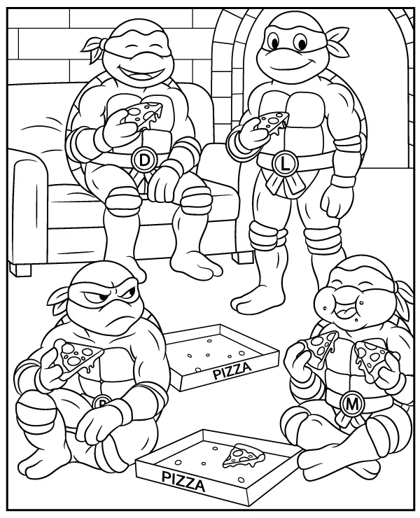 Żółwie Ninja i pizza kolorowanka dla dzieci