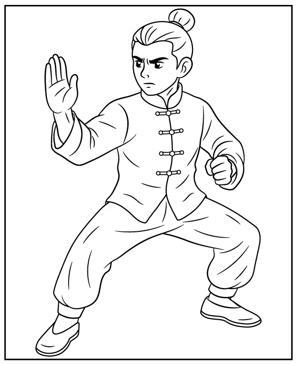 Wojownik kung-fu kolorowanka sztuki walki