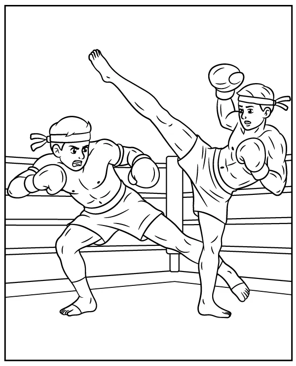 Tajski boks kolorowanka do druku walka muay thai