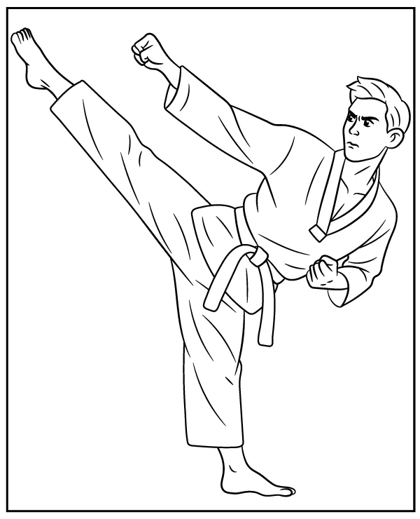 Wysokie kopnięcie zawodnika Taekwondo kolorowanka dla dzieci