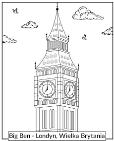 Big Ben wieża zegarowa kolorowanka Londyn Wielka Brytania