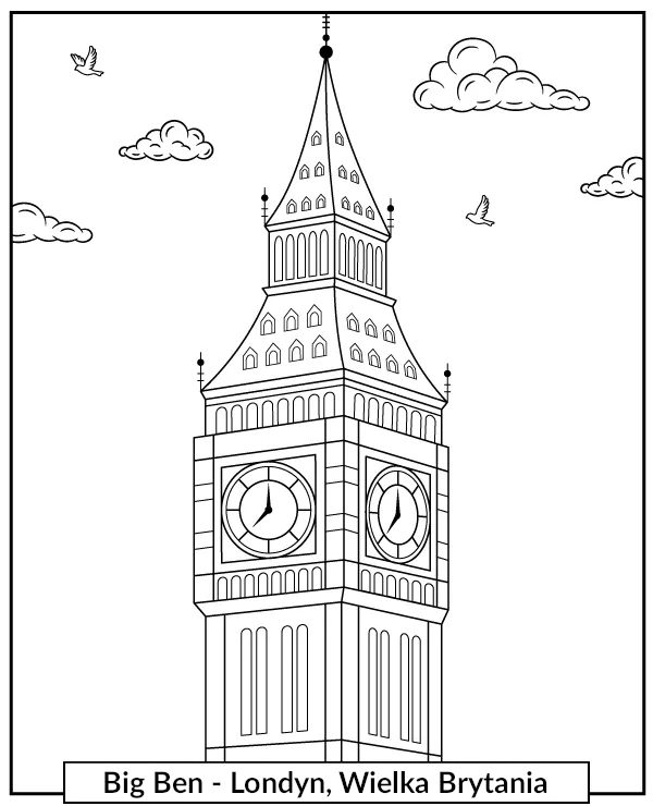 Big Ben wieża zegarowa kolorowanka do druku