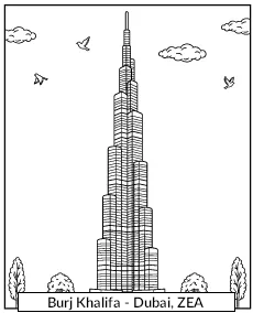 Burj Khalifa kolorowanka do druku Dubaj