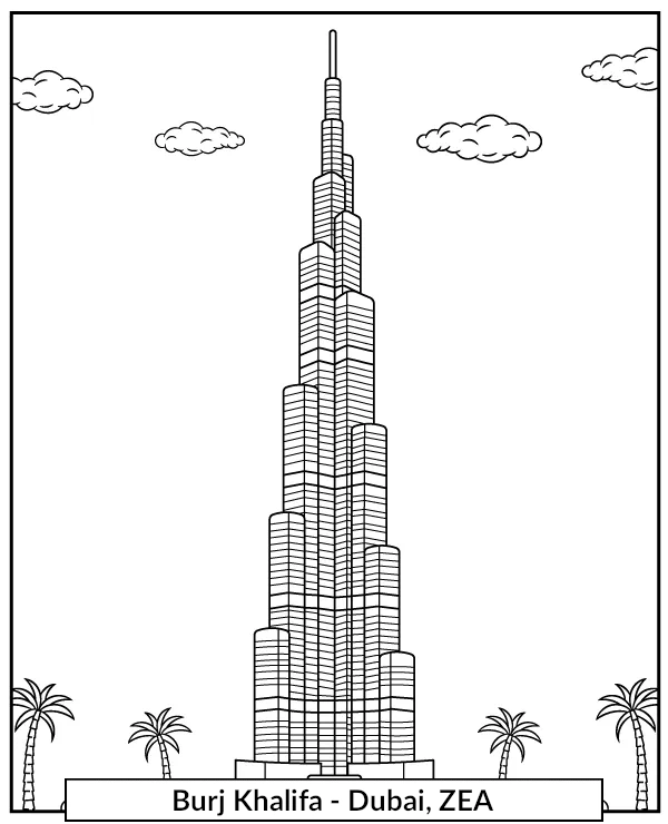 Burj Khalifa kolorowanka drapacz chmur Dubaj
