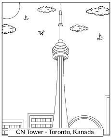 Wieża CN Tower kolorowanka edukacyjna