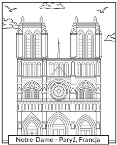 Katedra Notre Dame Kolorowanka edukacyjna Paryż Francja