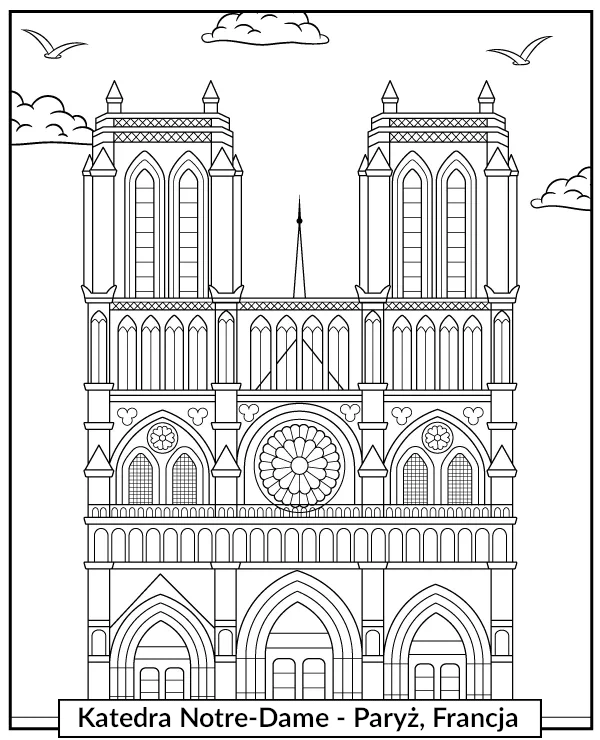 Katedra Notre Dame Kolorowanka Paryż Francja
