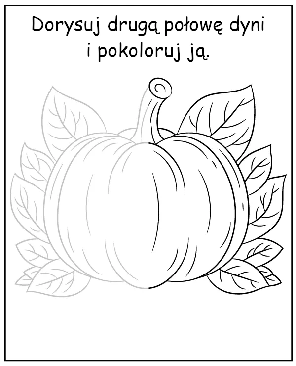 Dorysuj drugą połowę dyni - zadanie dla dzieci na jesień