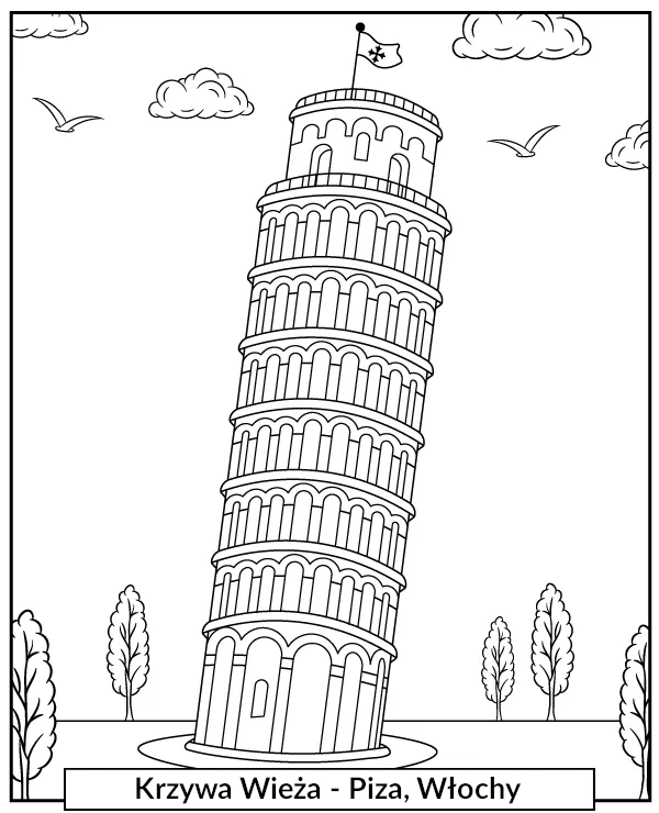 Krzywa wieża w Pizie kolorowanka Włochy