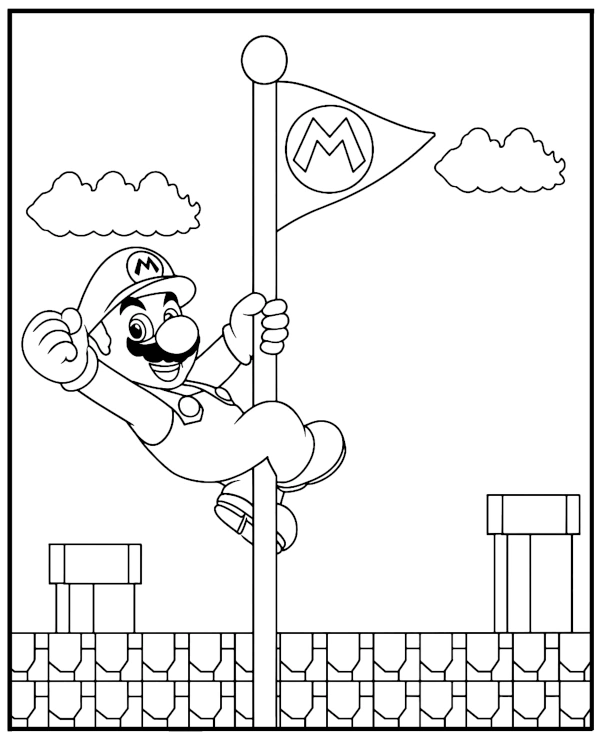Mario na fladze kolorowanka do druku z gry