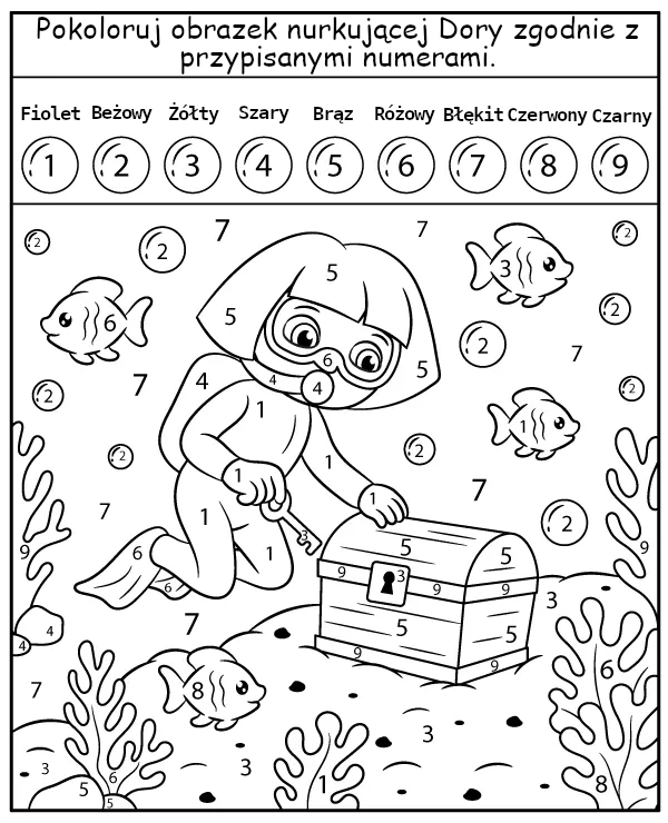 Dora kolorowanka pokoloruj według numerów
