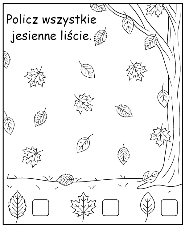 Policz spadające liście - zadanie dla dzieci pomoc dydaktyczna na jesień