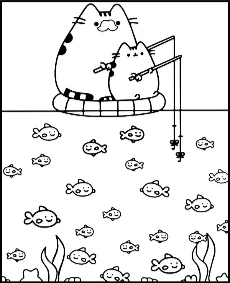 Łowienie ryb Pusheen kolorowanka wędkowanie