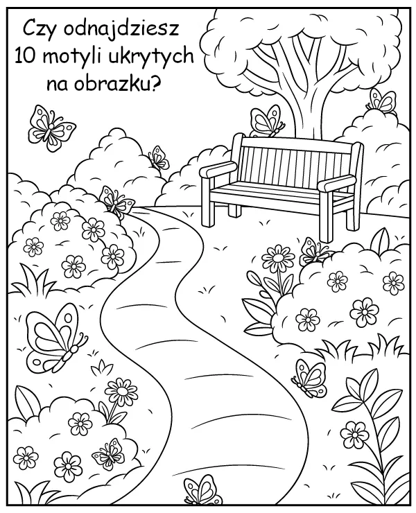 Znajdź motyle ukryte na obrazku - zadanie dla dzieci