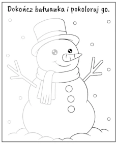 Dokończ bałwanka i pokoloruj - zimowe ćwiczenie dla dzieci