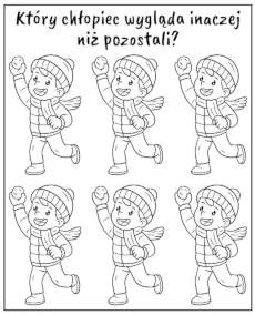 Zimowe zadanie na spostrzegawczość dla dzieci do druku