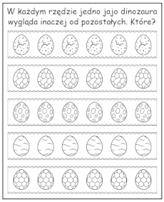 Wskaż inne jajo dinozaura - ćwiczenie dla dzieci do wydruku mini