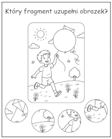 Który fragment uzupełni obrazek chłopca z latawcem - materiały edukacyjne