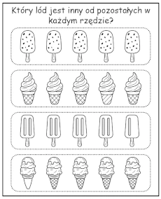 Który lód różni się od pozostałych - zadanie dla dzieci na lato