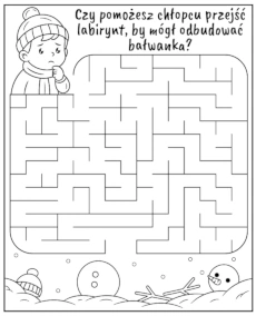 Zima labirynt dla dzieci do wydruku mini
