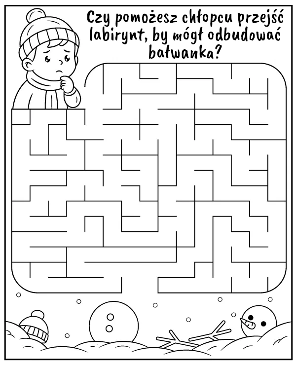 Zima labirynt dla dzieci do wydruku
