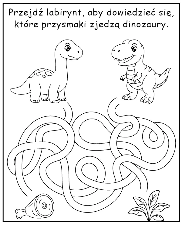 Labirynt dinozaurów - ćwiczenie do druku dla dzieci