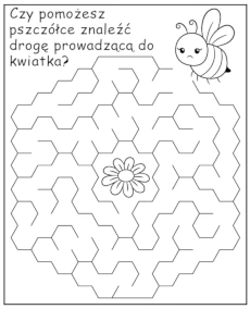 Wiosenny labirynt - zadanie dla dzieci z pszczołą - materiały edukacyjne