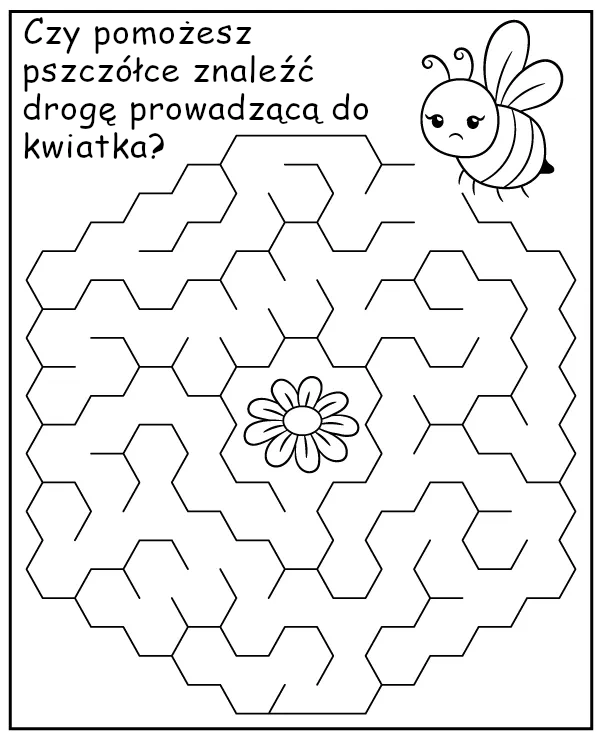 Wiosenny labirynt - zadanie dla dzieci z pszczołą