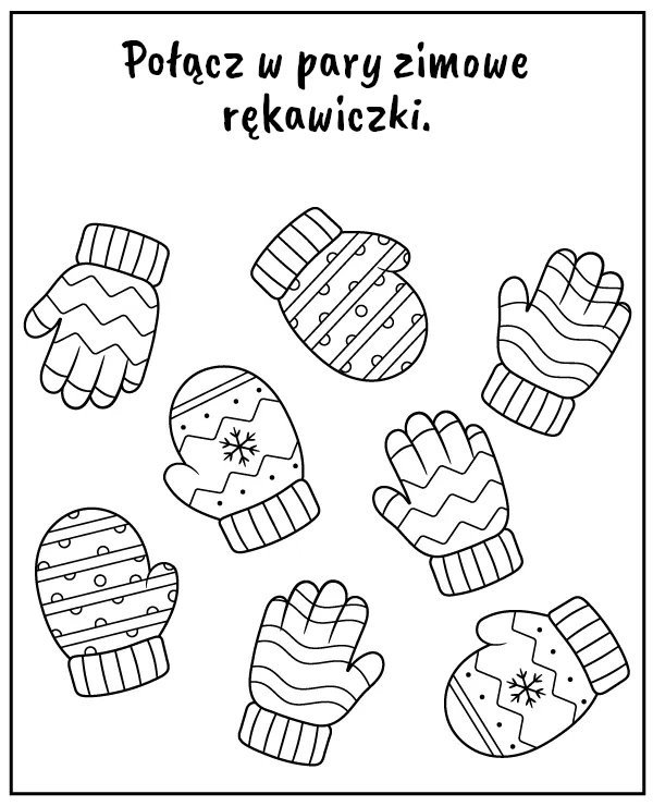 Połącz w pary zimowe rękawiczki - materiały edukacyjne do wydruku