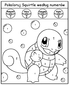 Kolorowanka Squirtle pokoloruj według numerów Pokemon do druku