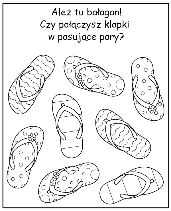 Połącz letnie klapki w pary - zadanie dla dzieci do wydruku