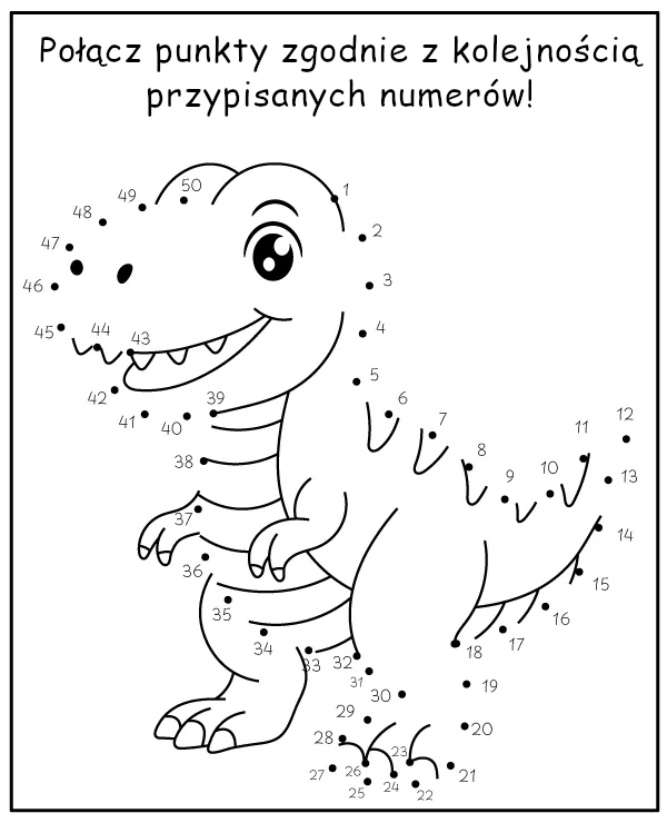 Dinozaur połącz punkty - ćwiczenie dla dzieci do druku