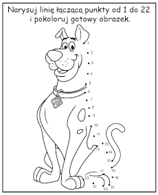 Połącz punkty i pokoloruj obrazek Scooby Doo - zadanie do wydruku
