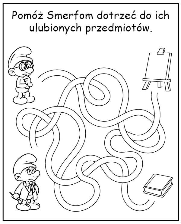 Labirynt Smerfy - ćwiczenia do wydruku dla dzieci