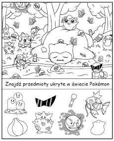 Znajdź przedmioty ukryte na kolorowance Pokemon do druku