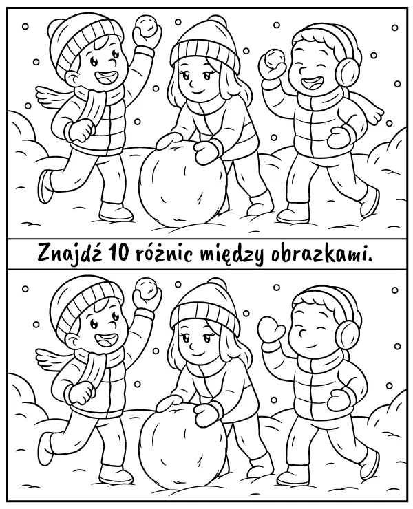 Znajdź 10 różnic między zimowymi obrazkami - zadanie dla dzieci na spostrzegawczość
