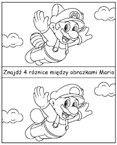 Znajdź 4 różnice na obrazku z Mario - zadanie do druku dla dzieci