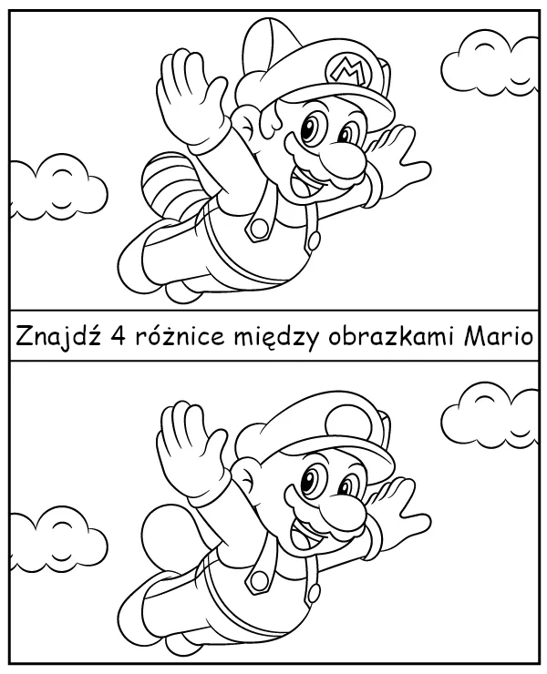 Znajdź 4 różnice na obrazku z Mario - zadanie dla dzieci