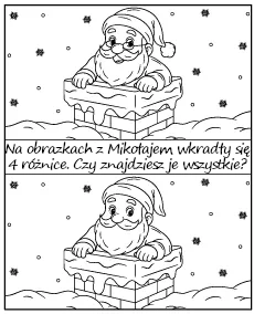 Znajdź różnice na obrazku z Mikołajem - zadanie na Boże Narodzenie