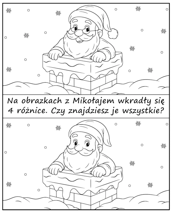 Znajdź różnice na obrazku z Mikołajem - zagadka świąteczna