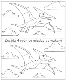 Znajdź różnice między obrazkami z pterodaktylem dinozaur
